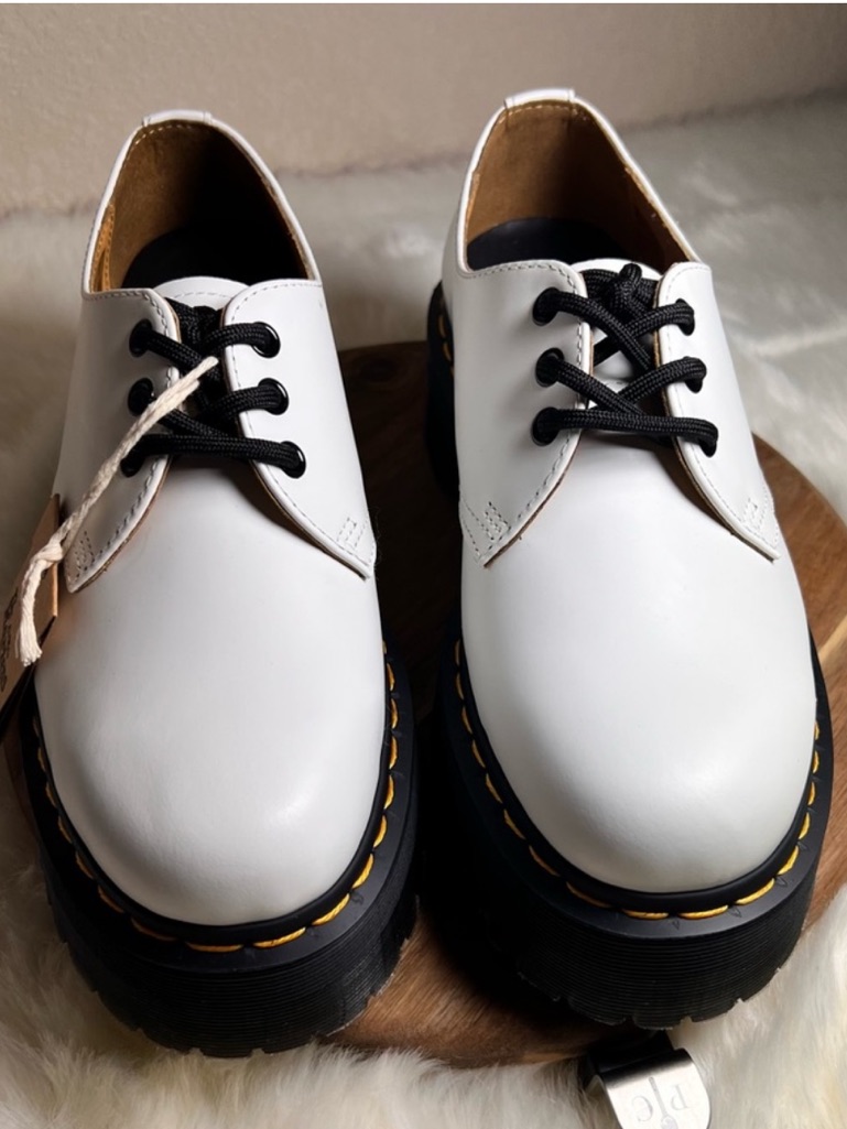 Leather Oxford Shoes Platform Lug Sole White Dr Martens 1461 Quad